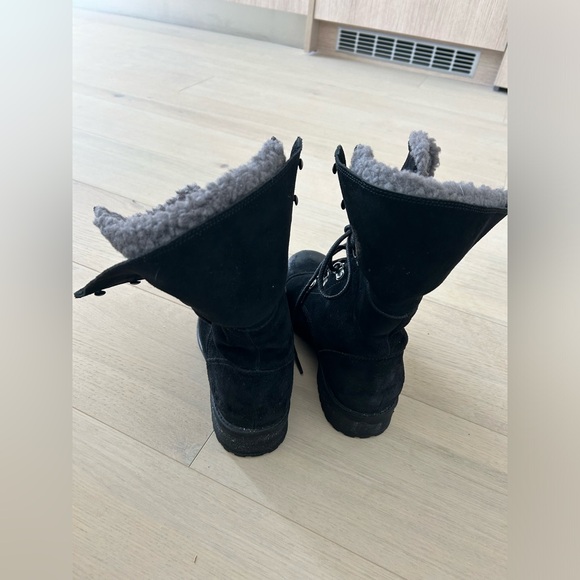 UGG Black Leather Winter Combat Boots - Picture 3 of 7